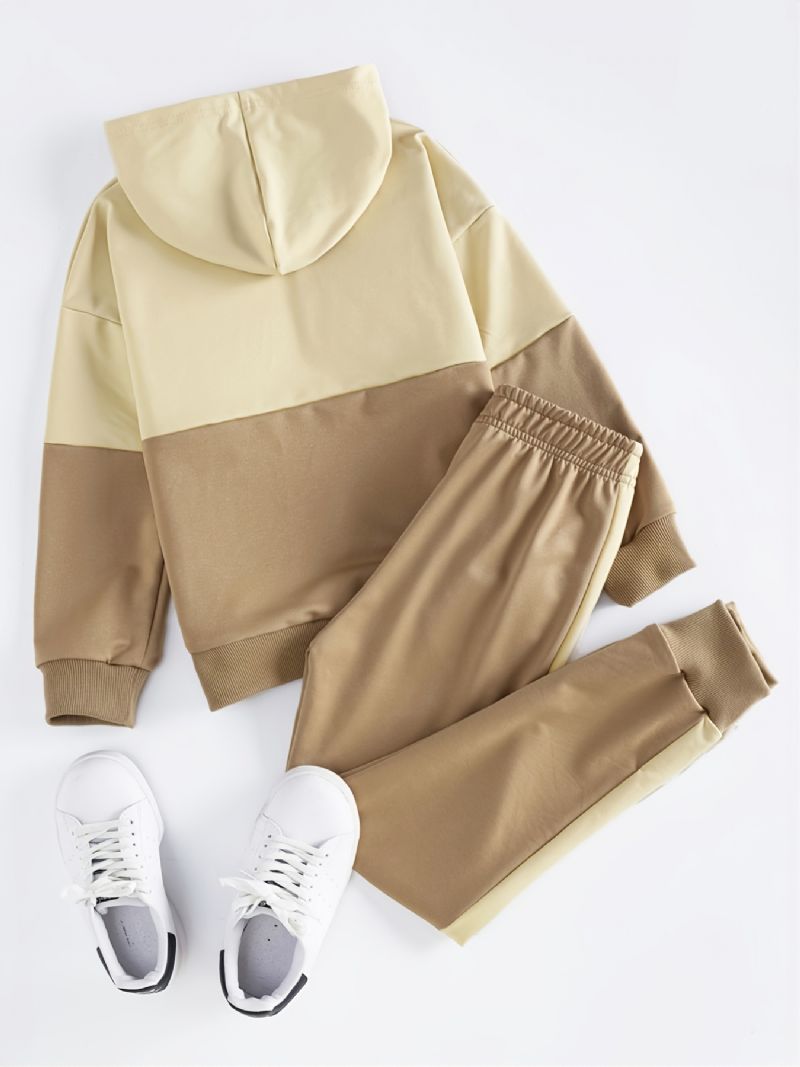 2 Stk Gutter Hette Colorblock Langermet Sweatshirt & Bukser Sett