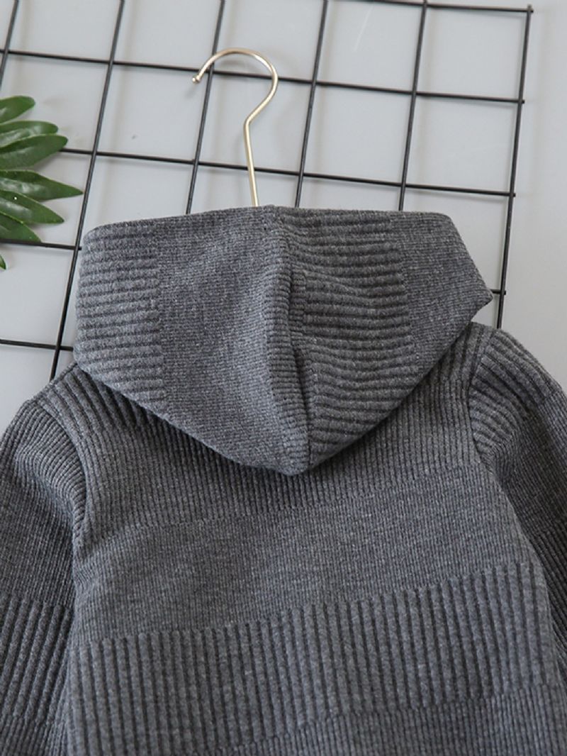 2 Stk Gutter Langermet Hette Lomme Ensfarget Sweatshirt & Bukser Sett