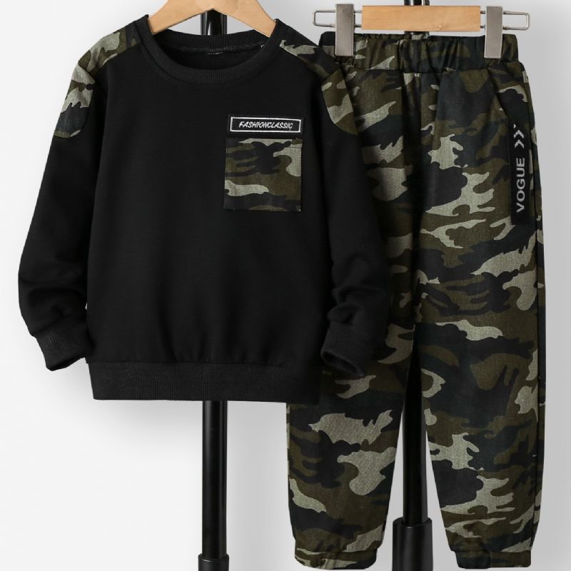 2 Stk Gutter Rundhals Langermet Camo Sweatsuit Sett