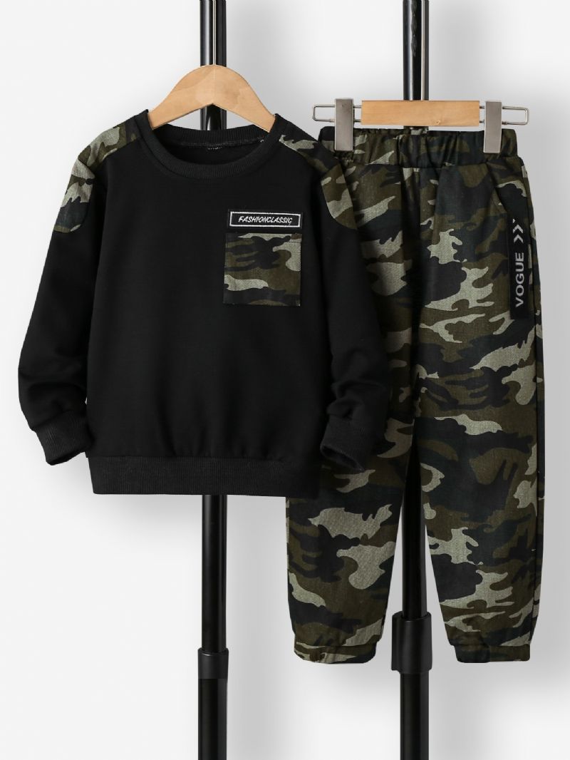 2 Stk Gutter Rundhals Langermet Camo Sweatsuit Sett