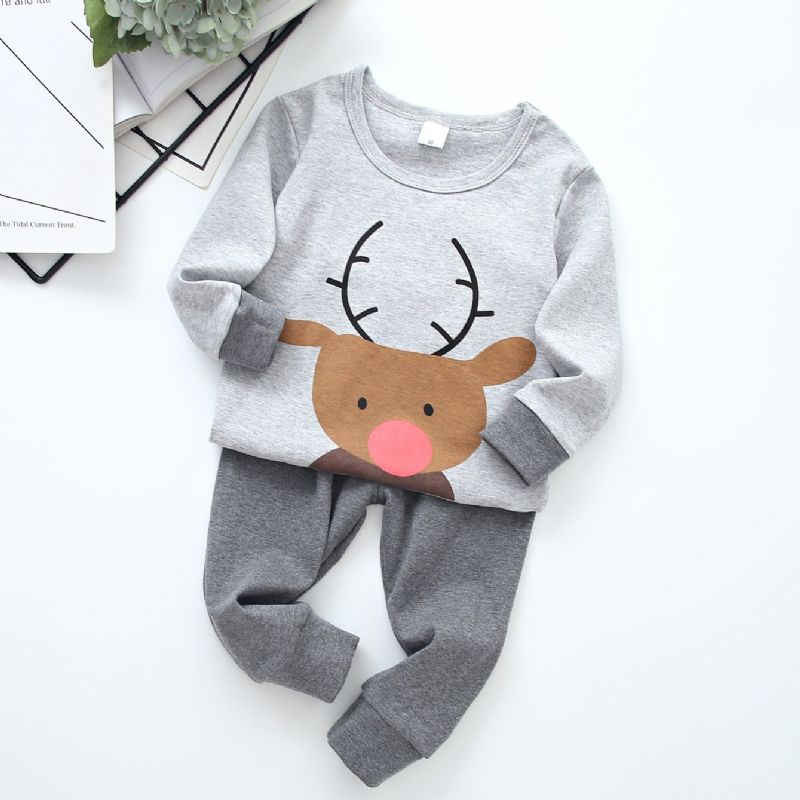 2 Stk Gutter Søt Casual Bear Printed Langermet Sweatshirt Bukser Med Rund Hals