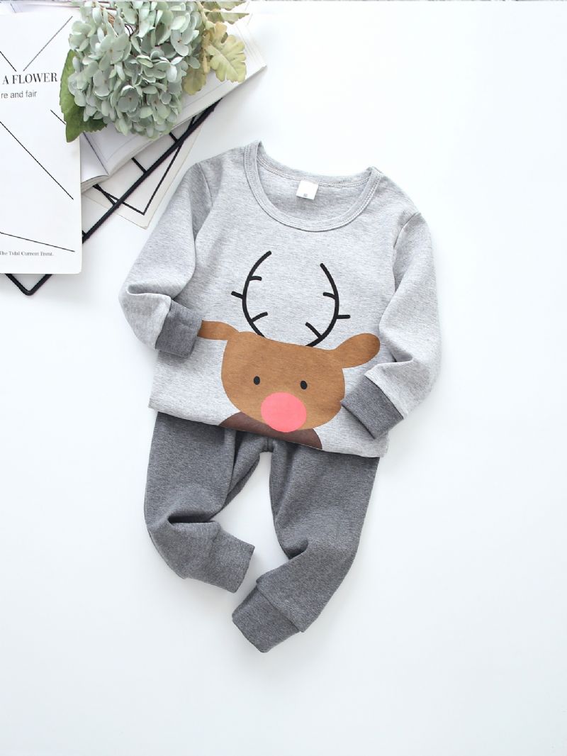 2 Stk Gutter Søt Casual Bear Printed Langermet Sweatshirt Bukser Med Rund Hals