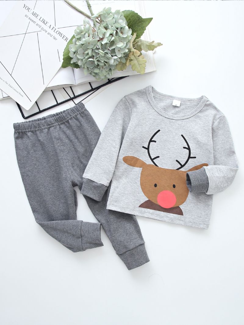 2 Stk Gutter Søt Casual Bear Printed Langermet Sweatshirt Bukser Med Rund Hals