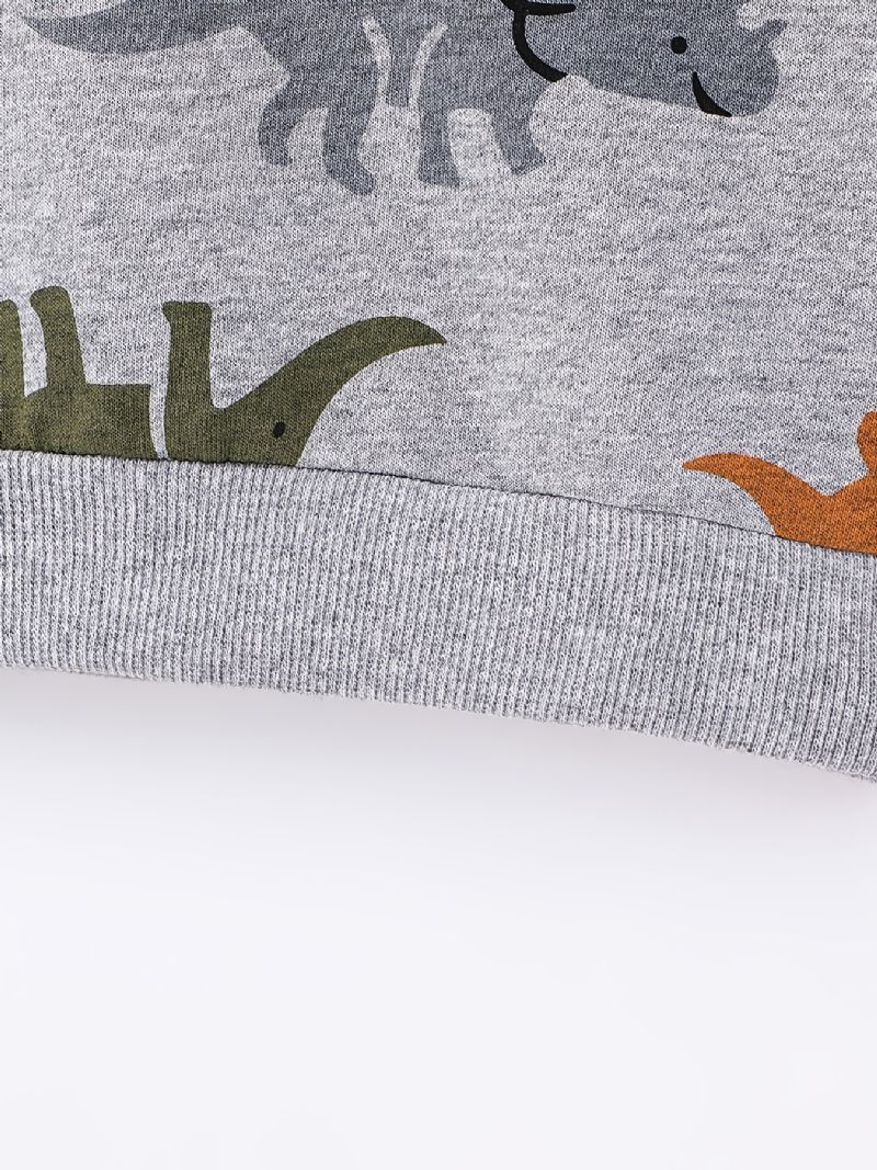 2 Stk Gutter Søt Dinosaur Tegneserietrykk Langermet Hettegenser Sweatshirt Topp Elastisk Midjebuksesett Klær