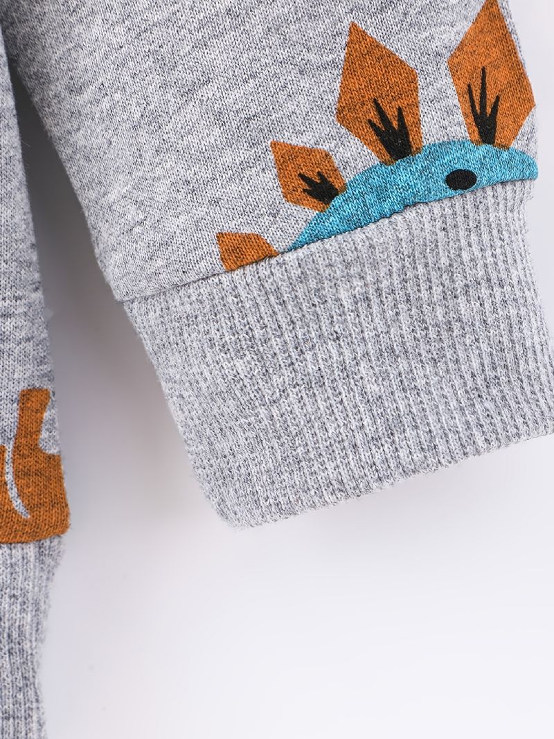 2 Stk Gutter Søt Dinosaur Tegneserietrykk Langermet Hettegenser Sweatshirt Topp Elastisk Midjebuksesett Klær