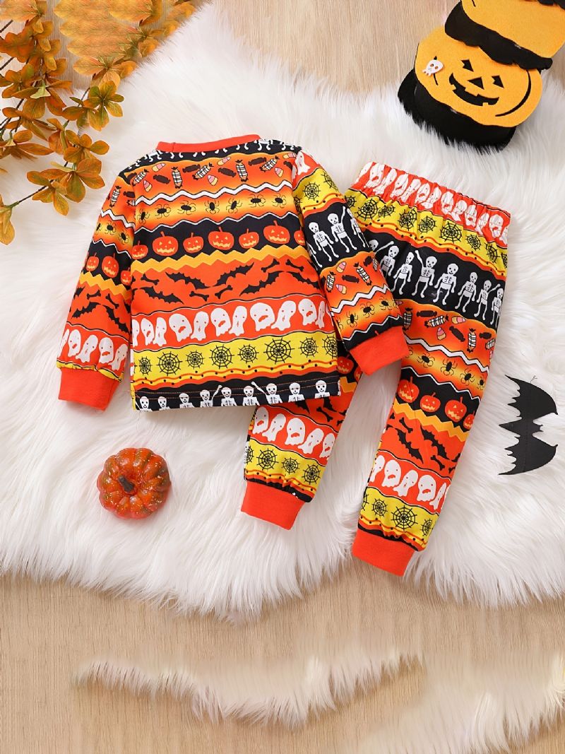 2 Stk Gutter Søt Halloween Print Pyjamas Sett Med Pullover Sweatshirt & Bukser For Party