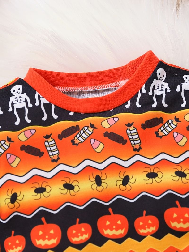 2 Stk Gutter Søt Halloween Print Pyjamas Sett Med Pullover Sweatshirt & Bukser For Party