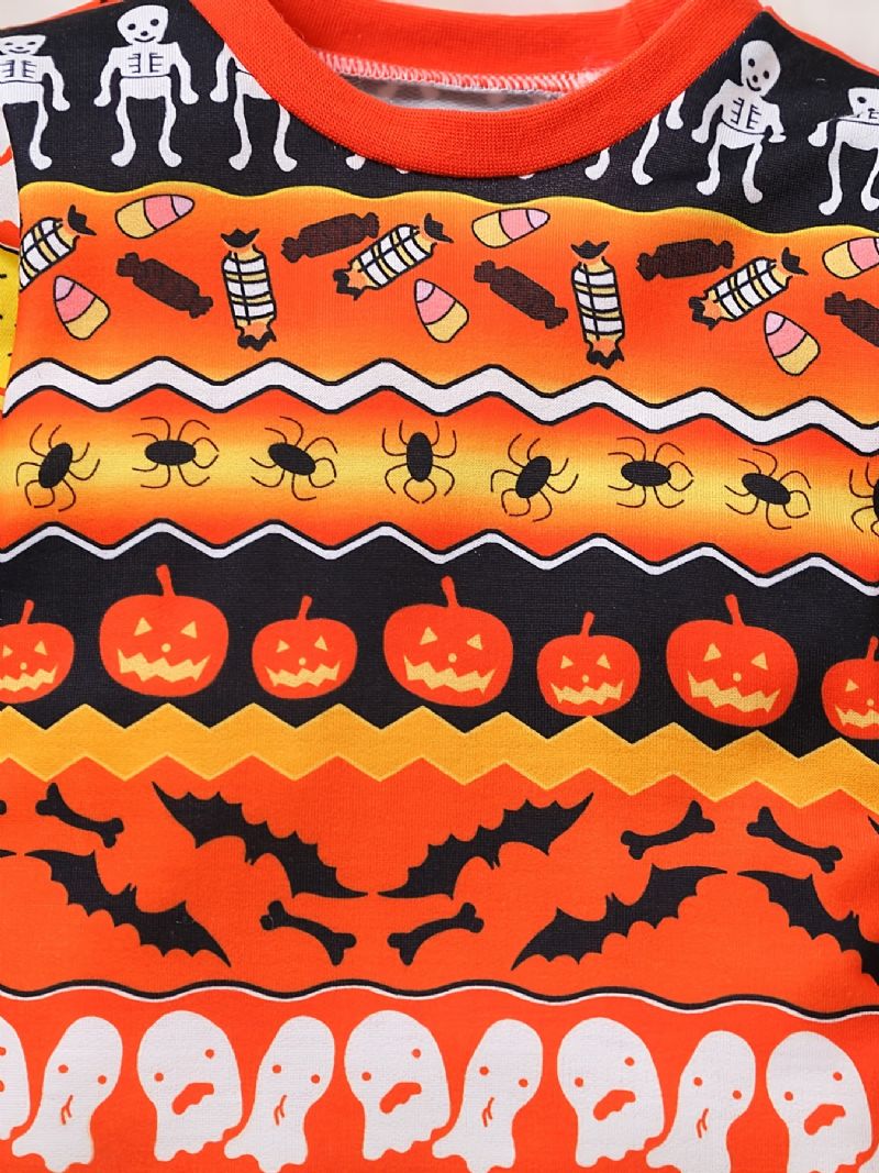 2 Stk Gutter Søt Halloween Print Pyjamas Sett Med Pullover Sweatshirt & Bukser For Party