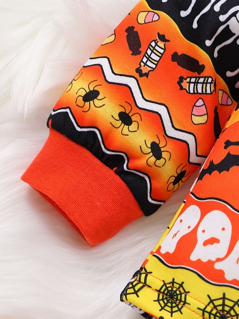 2 Stk Gutter Søt Halloween Print Pyjamas Sett Med Pullover Sweatshirt & Bukser For Party