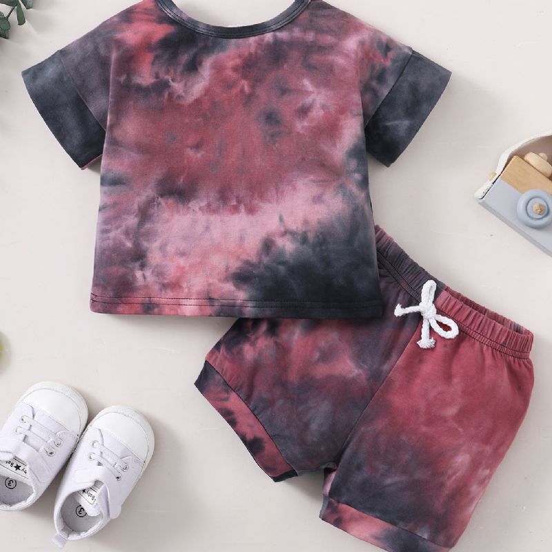 2 Stk Gutter Tie Dye Shorts Set Med Korte Ermer