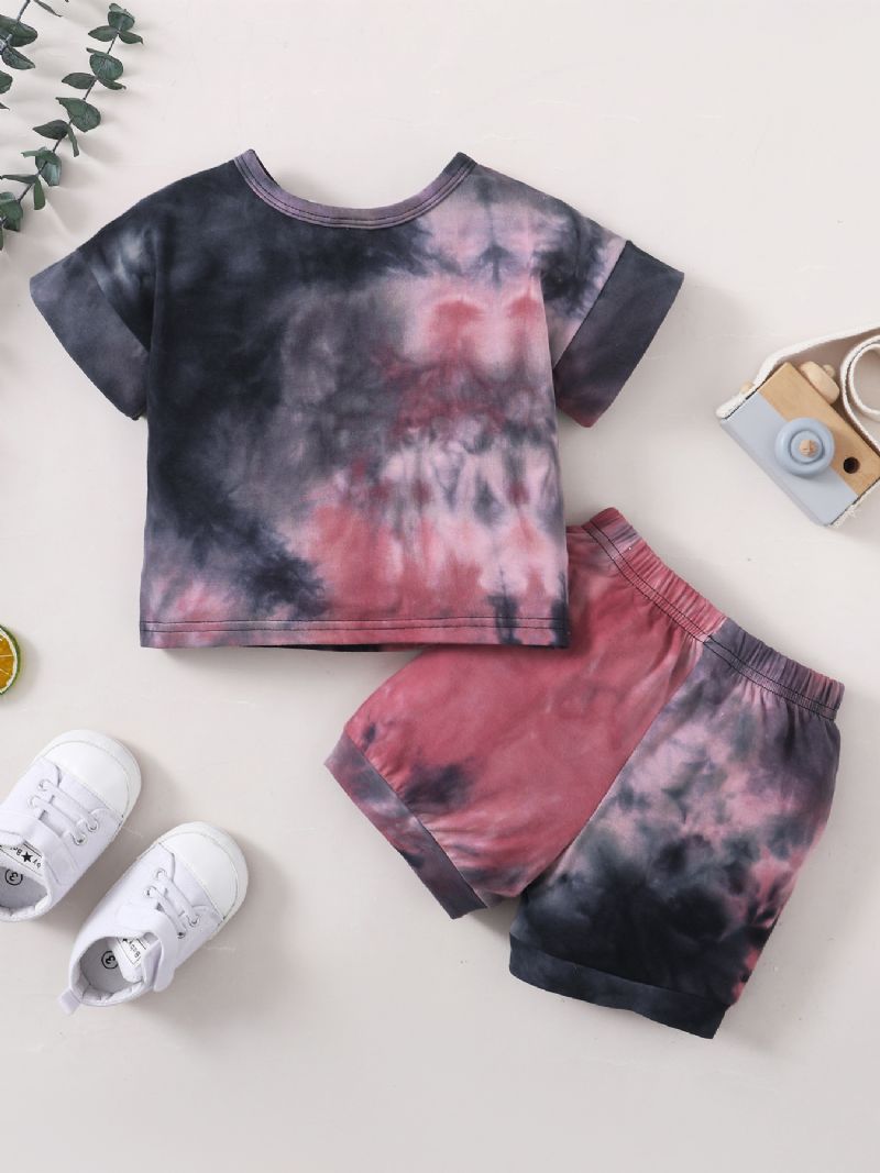 2 Stk Gutter Tie Dye Shorts Set Med Korte Ermer