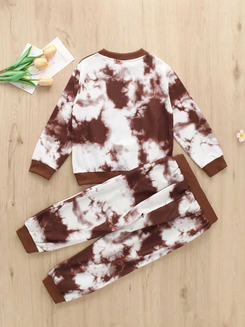 2 Stk Høst Vinter Gutter Tie Dye Print Crew Neck Langermet Sweatshirt Buksesett