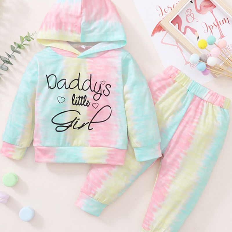 2 Stk Jentebaby Letter Trykt Tie-dye Hette & Bukser