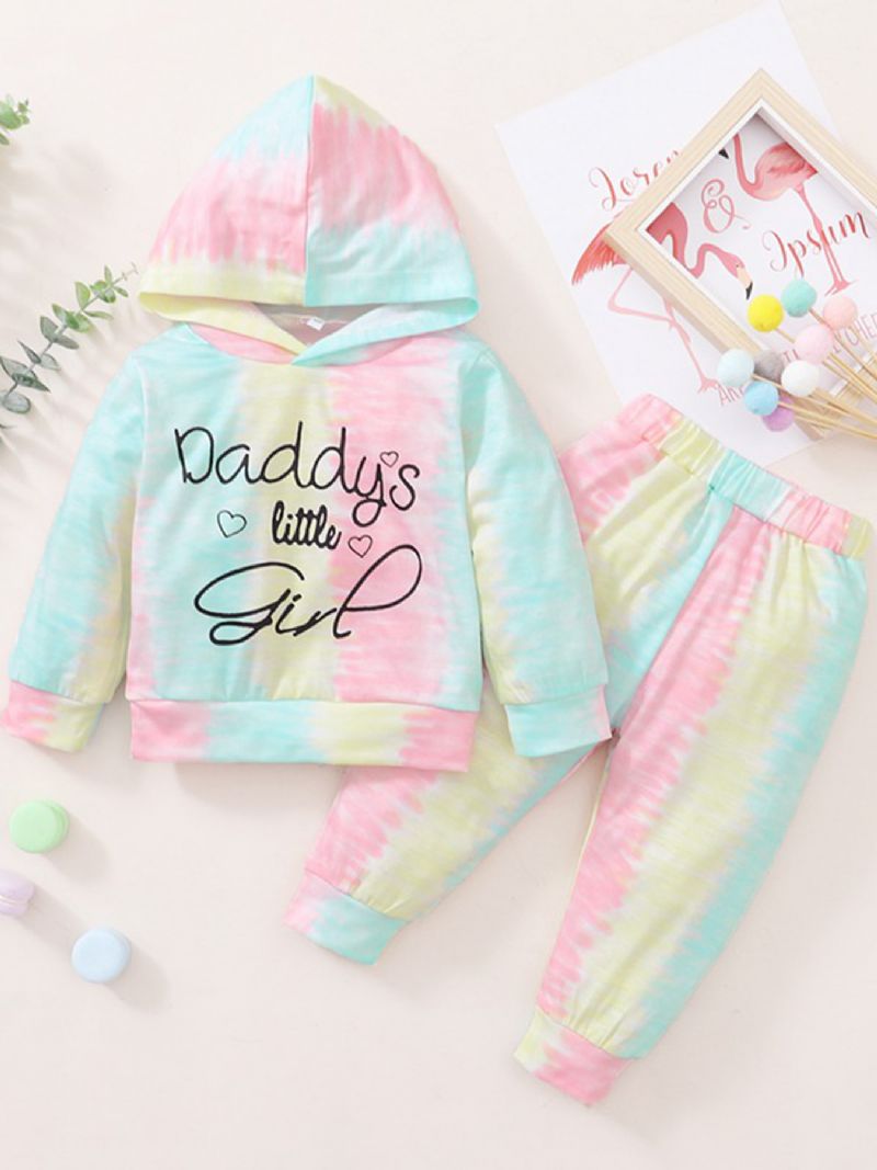 2 Stk Jentebaby Letter Trykt Tie-dye Hette & Bukser