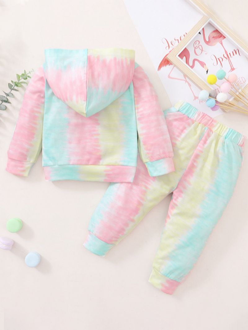 2 Stk Jentebaby Letter Trykt Tie-dye Hette & Bukser