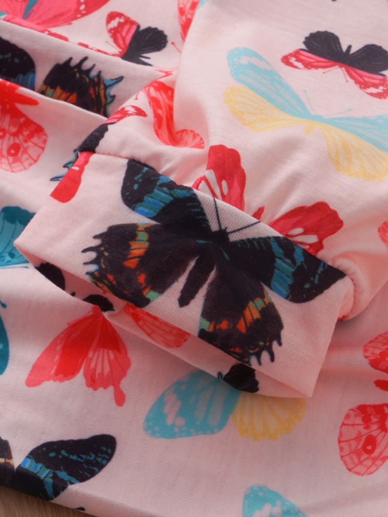 2 Stk Jenter Casual Butterfly Print Langermet Sett