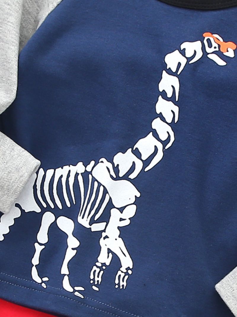 2 Stk Ny Høst Vinter Gutter Og Jenter Dinosaur Print Langermet Sweatshirt Og Stripete Buksesett