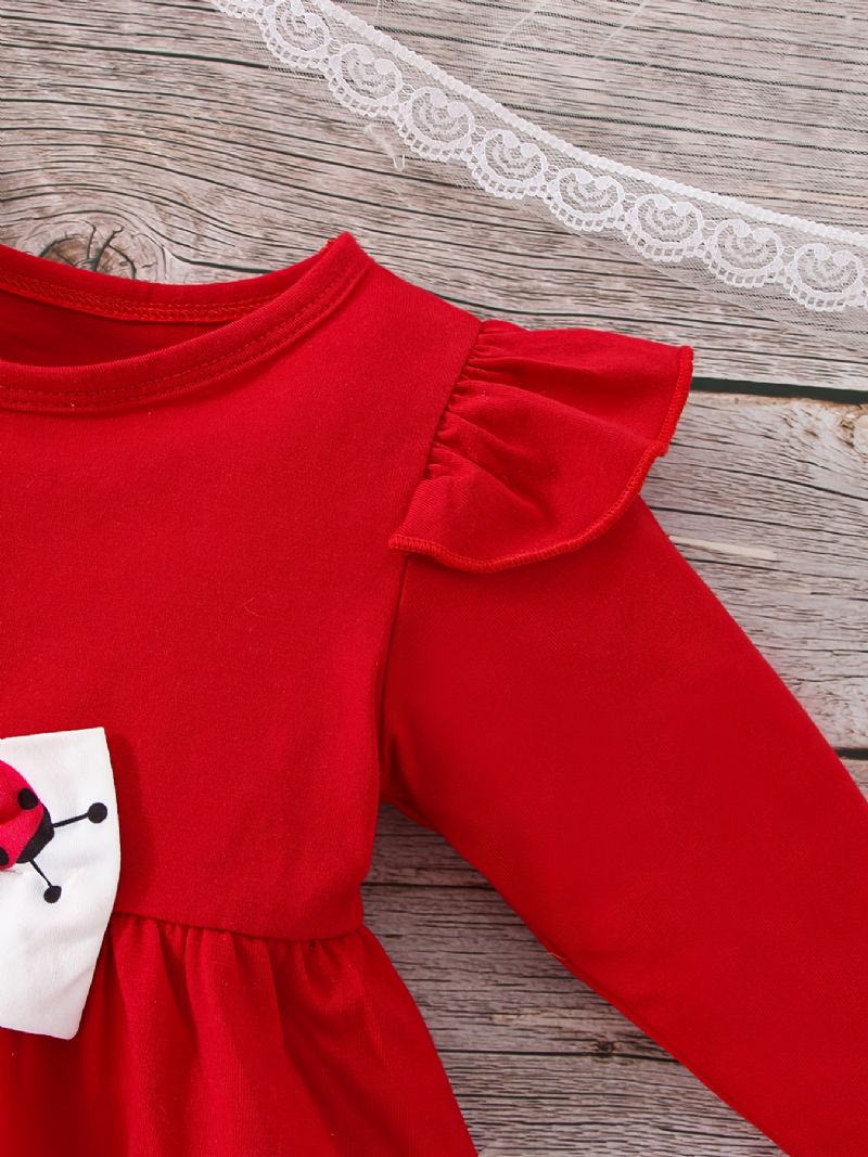 2 Stk / Sett Baby Jenter Flying Sleeve Langermet Sløyfe Topp & Tegneserie Ladybug Print Bukser Babyklær