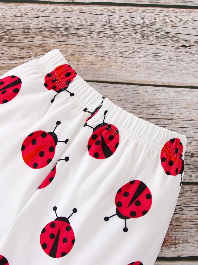 2 Stk / Sett Baby Jenter Flying Sleeve Langermet Sløyfe Topp & Tegneserie Ladybug Print Bukser Babyklær