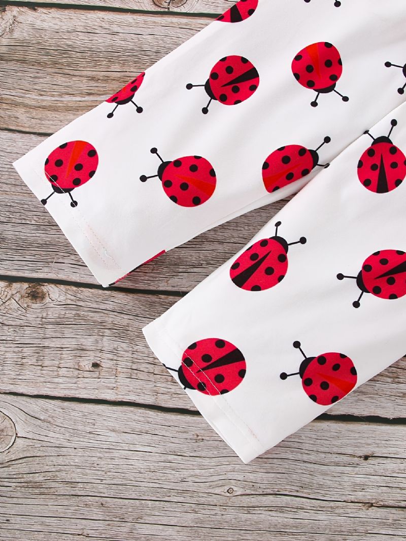 2 Stk / Sett Baby Jenter Flying Sleeve Langermet Sløyfe Topp & Tegneserie Ladybug Print Bukser Babyklær