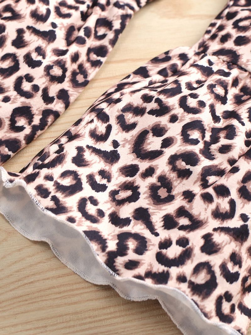 2 Stk / Sett Jenter Gensere Langermede Leopard Flare Leg Bukser For Høst Vinter