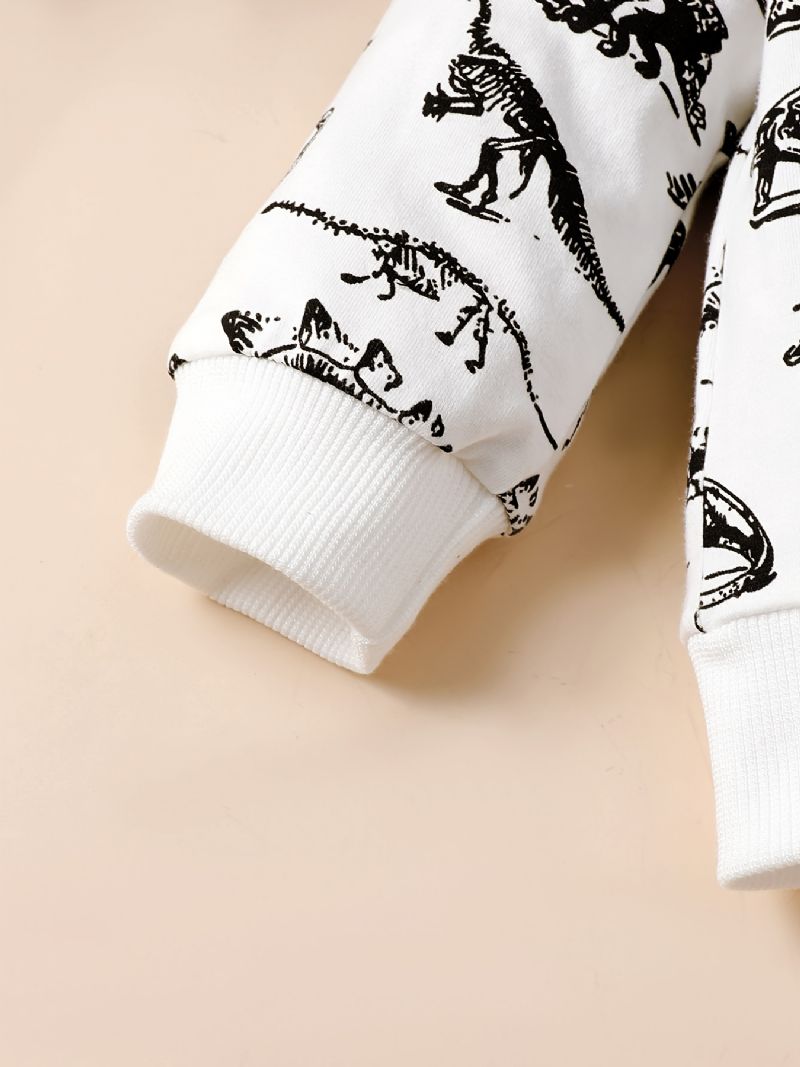 2 Stk Småbarn Gutter Dinosaur Print Sweatshirt Med Rund Hals Og Buksesett