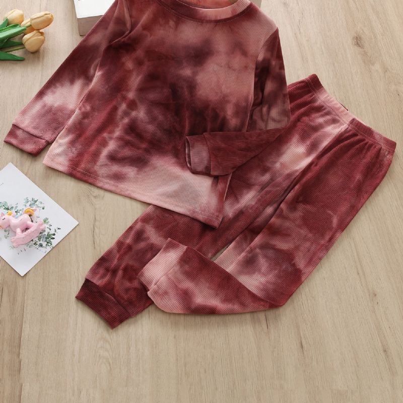 2 Stk Småbarn Jenter Casual Dress Tie Dye Print Langermet Buksesett