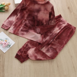 2 Stk Småbarn Jenter Casual Dress Tie Dye Print Langermet Buksesett