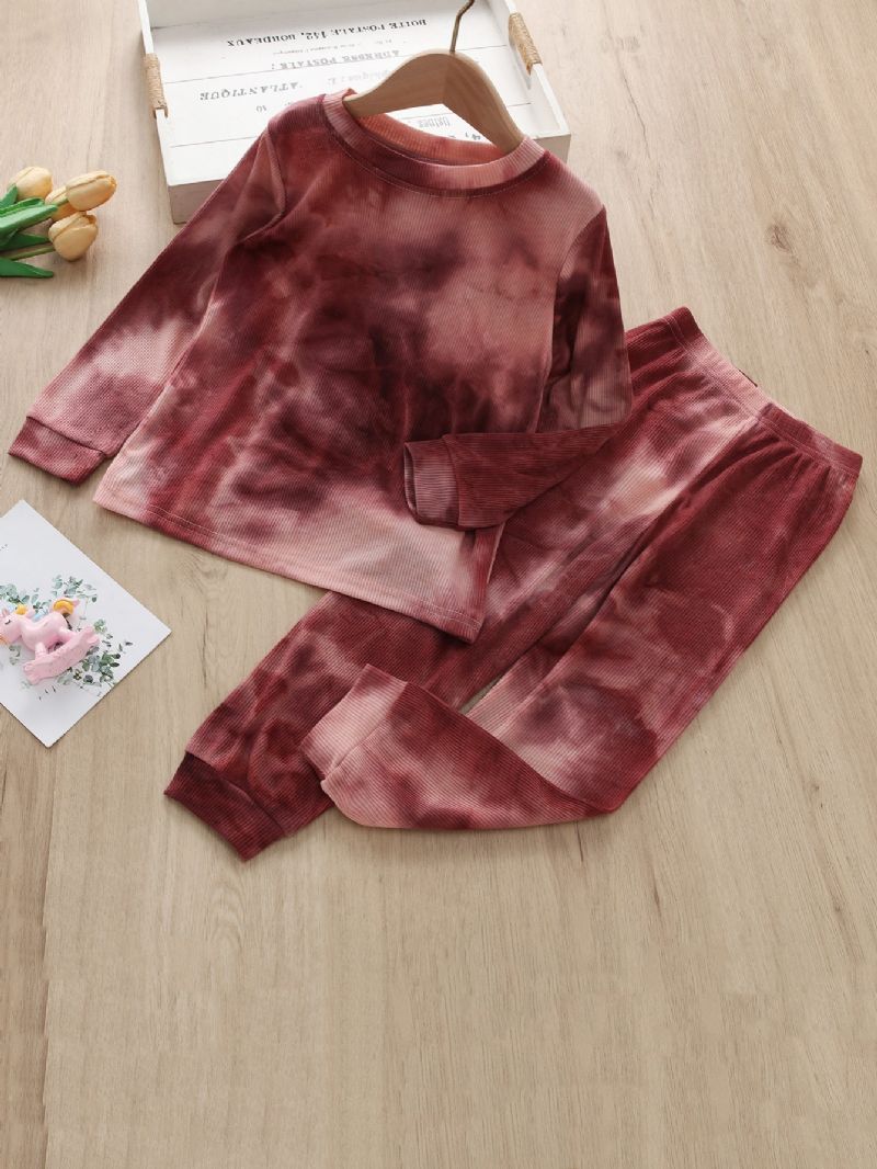 2 Stk Småbarn Jenter Casual Dress Tie Dye Print Langermet Buksesett