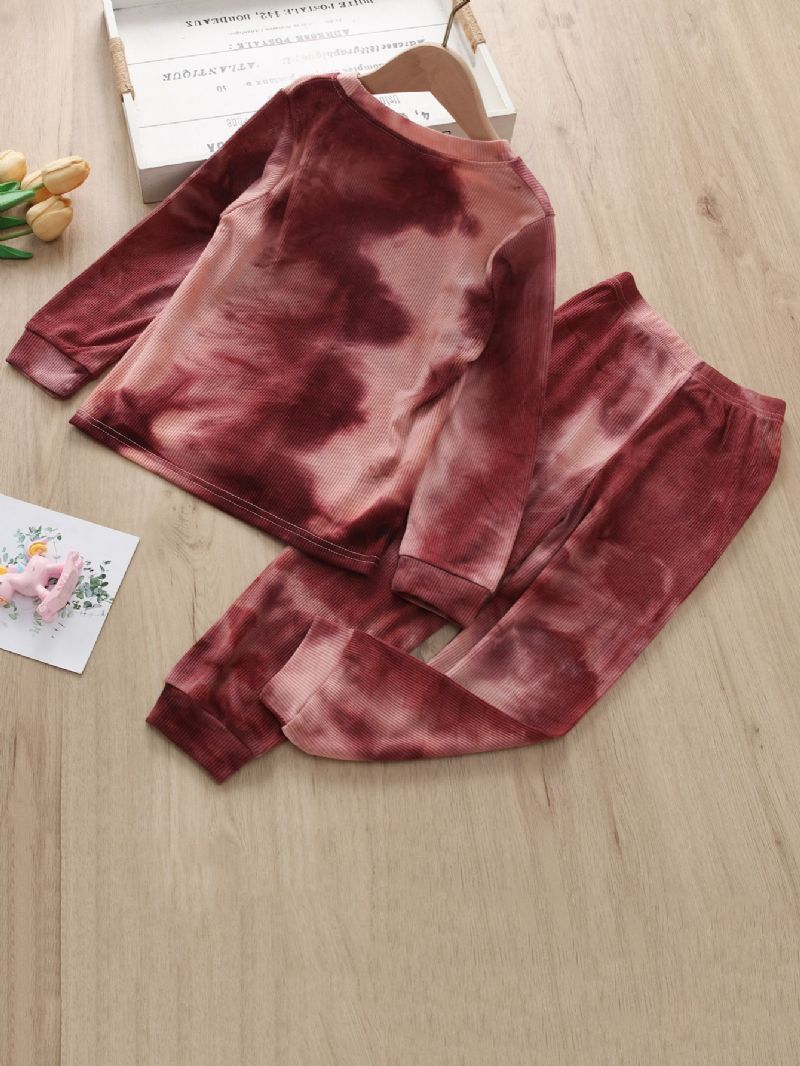 2 Stk Småbarn Jenter Casual Dress Tie Dye Print Langermet Buksesett