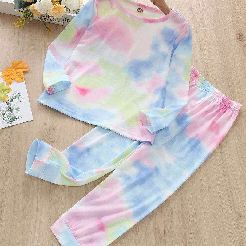 2 Stk Småbarn Jenter Casual Rosa Tie Dye Print Langermede Bukser