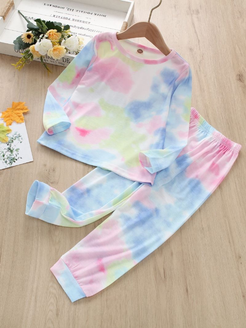 2 Stk Småbarn Jenter Casual Rosa Tie Dye Print Langermede Bukser