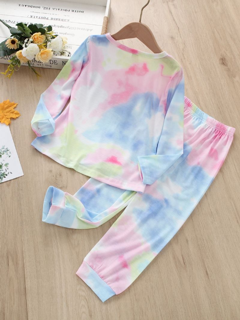 2 Stk Småbarn Jenter Casual Rosa Tie Dye Print Langermede Bukser