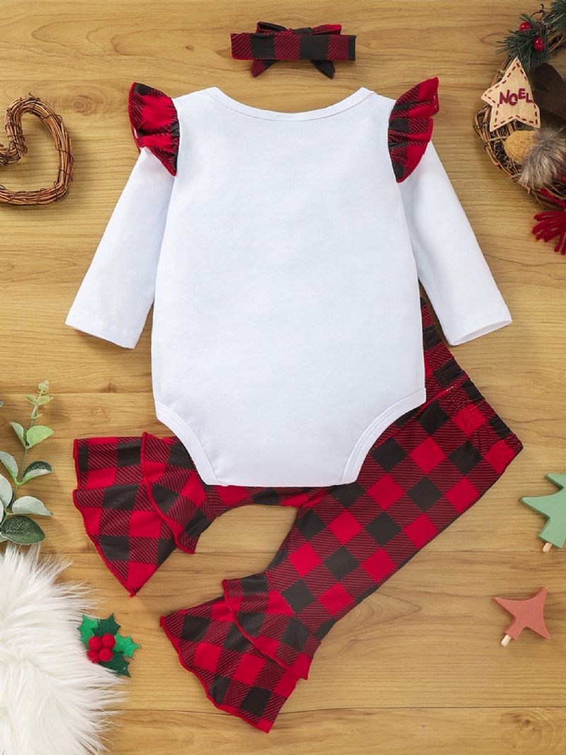 2stk Baby Jenter Christmas Langermet Romper Plaid Flared Bukser