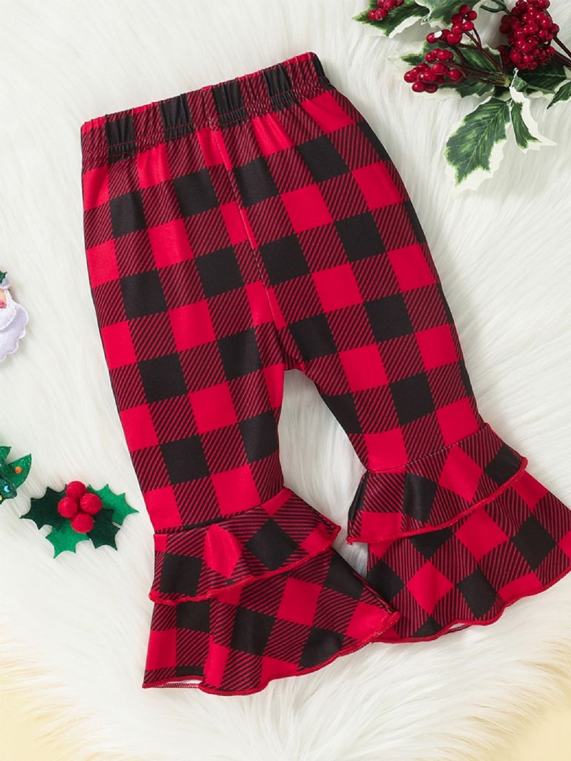 2stk Baby Jenter Christmas Langermet Romper Plaid Flared Bukser