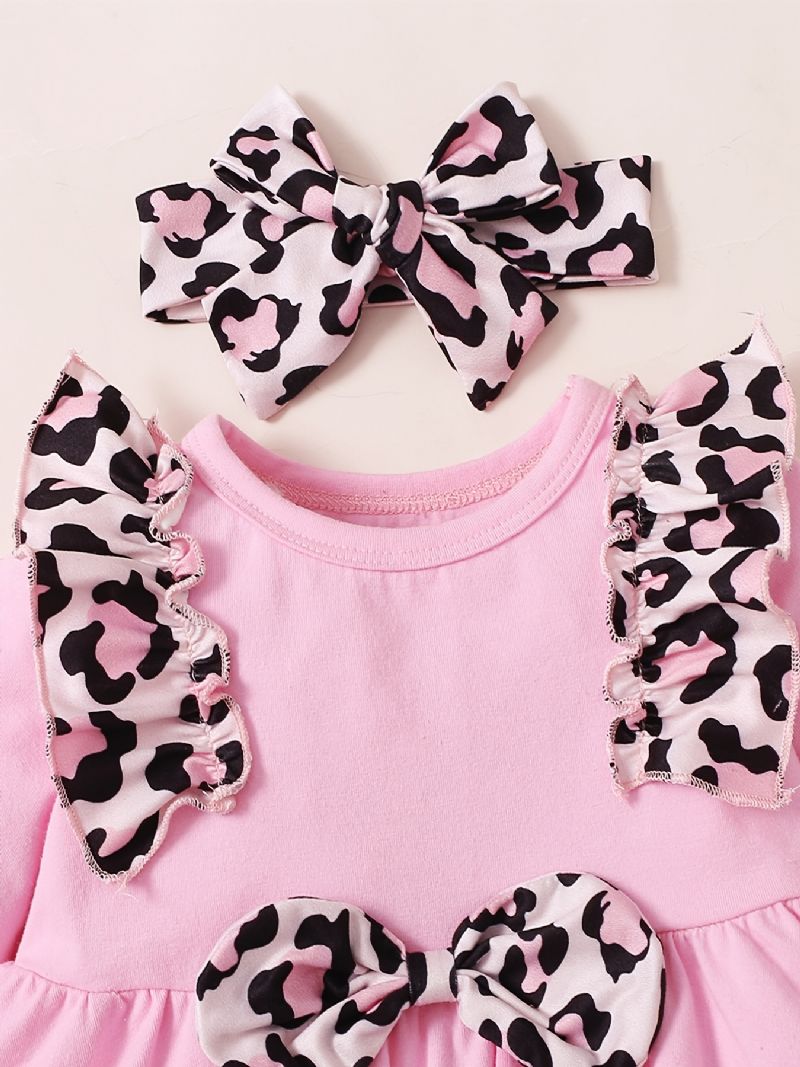 2stk Baby Jenter Søt Sett Med Leopard Print Ruffled Topper & Bukser For Vinter