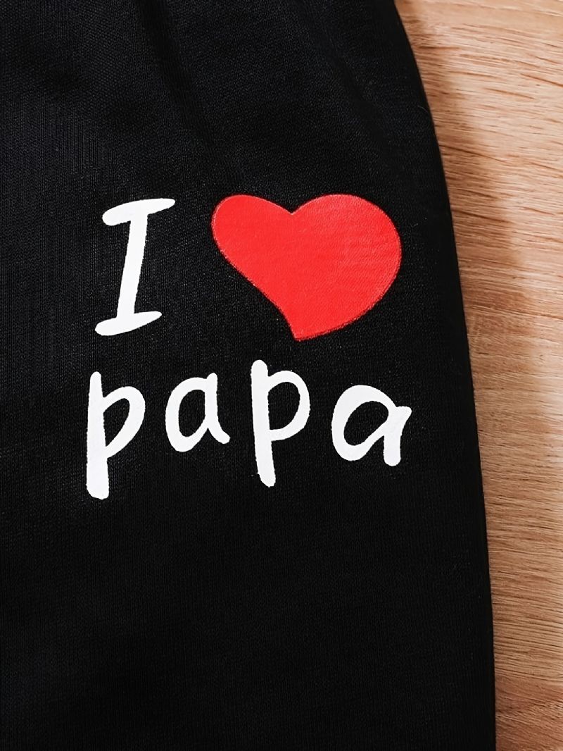 2stk Gutter Causal Active Set With I Love Papa Print Pullover Sweatshirt & Sweatpants For Winter