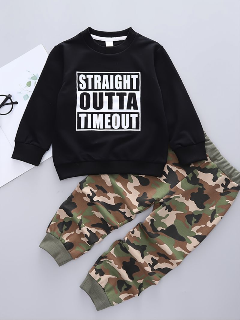 2stk Høst Vinter Gutter Brevtrykt Crew Neck Langermet Sweatshirt Bukser Sett