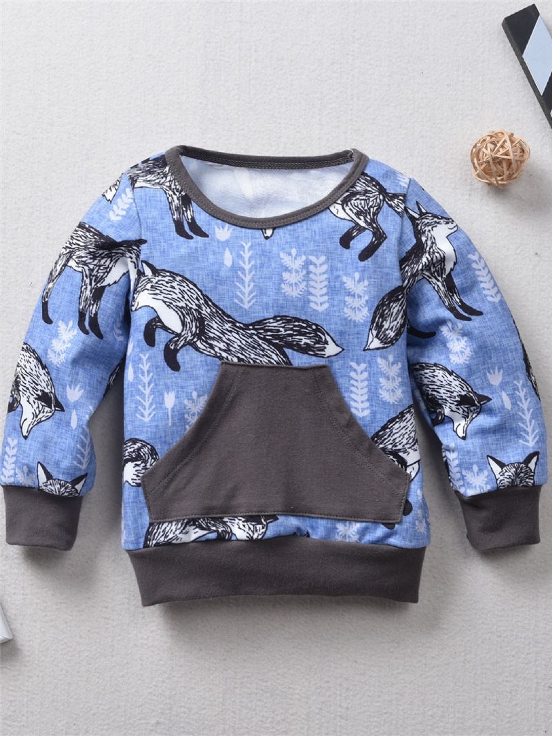 2stk Høst Vinter Jenter Snow Fox Print Sweatshirt Dress Sett