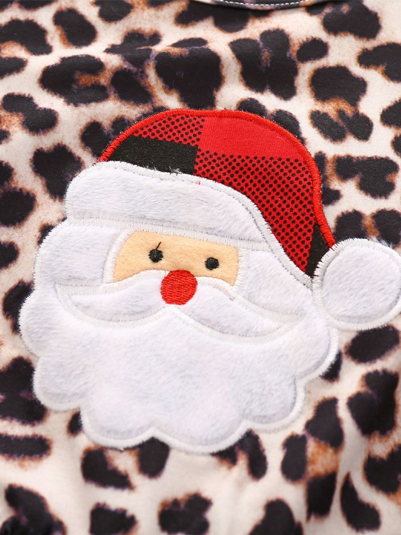 2stk Jenter Christmas Leopard Print Langermet Topp & Buksesett