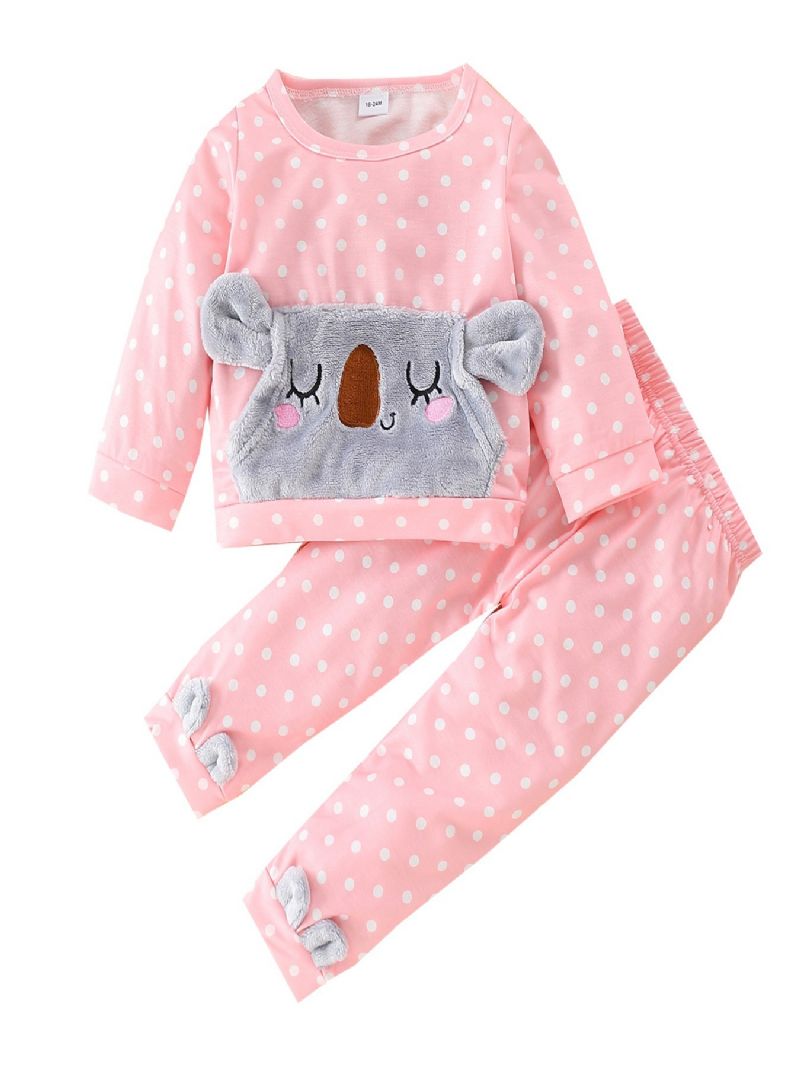 2stk Jenter Fritid Polka Dots Koala Print Langermet Tegneseriesett