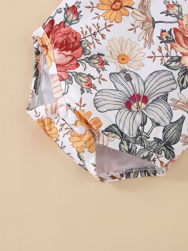 2stk Søt Jenter Rullesett Med Ruffled Blomster Print Romper & Shorts Sett