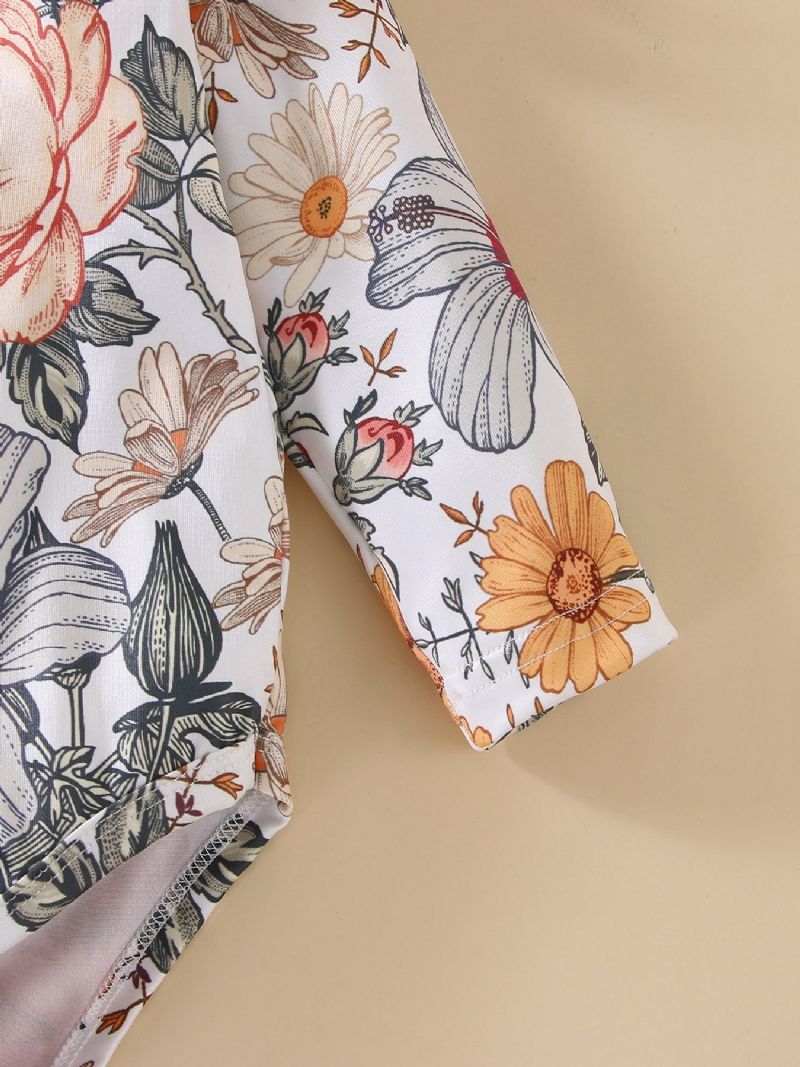 2stk Søt Jenter Rullesett Med Ruffled Blomster Print Romper & Shorts Sett