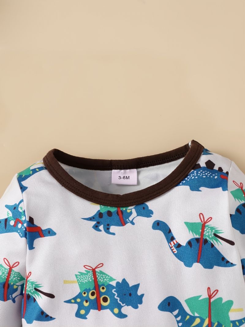 3 Stk Baby Gutter Dinosaur Print Langermet Topp & Bukser & Hat