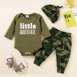 3 Stk Gutter Letter Print Langermet & Camo Bukser & Hat