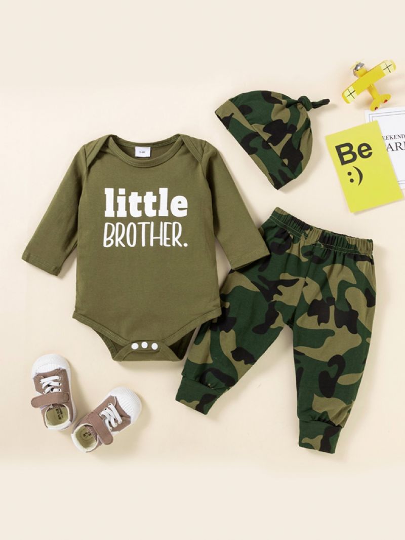 3 Stk Gutter Letter Print Langermet & Camo Bukser & Hat