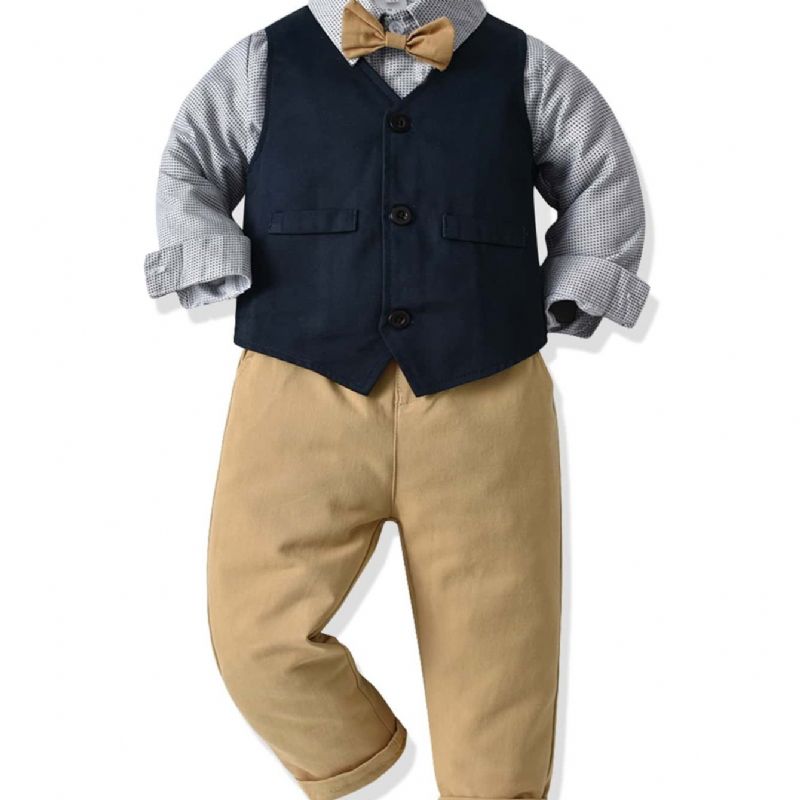 3stk Gutter Gentleman Vest Langermet Skjortedress