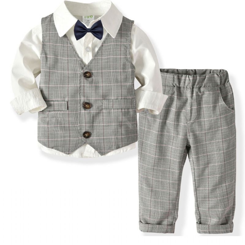 4 Stk Baby Småbarn Gutter Gentleman Bowtie Antrekk Langermet Dress