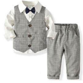 4 Stk Baby Småbarn Gutter Gentleman Bowtie Antrekk Langermet Dress