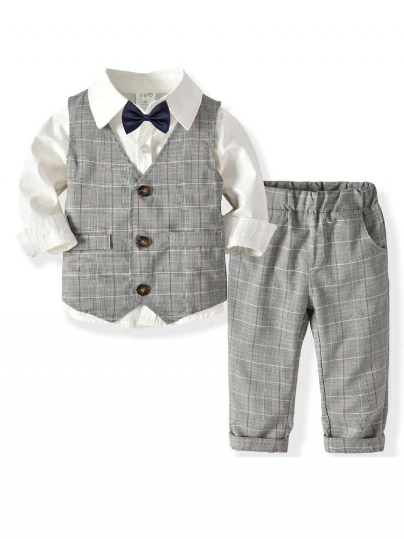 4 Stk Baby Småbarn Gutter Gentleman Bowtie Antrekk Langermet Dress